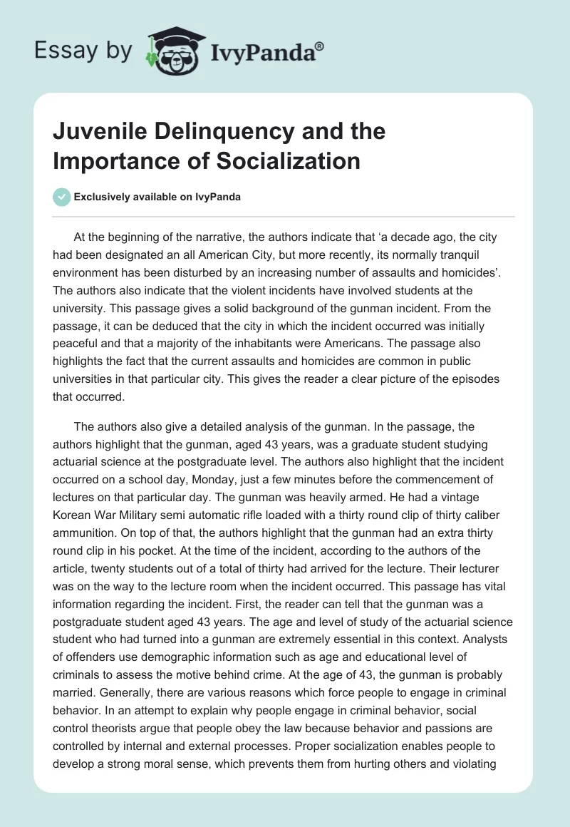 Juvenile Delinquency and the Importance of Socialization. Page 1