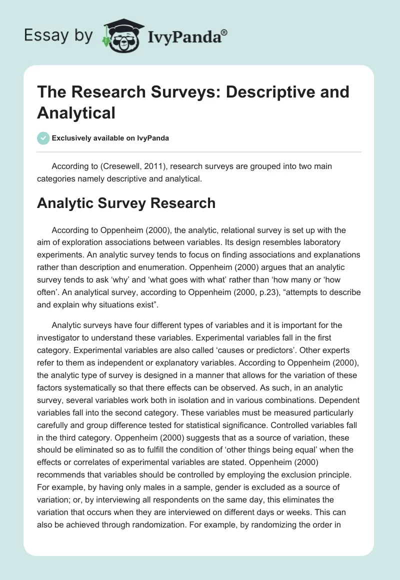 The Research Surveys: Descriptive and Analytical. Page 1
