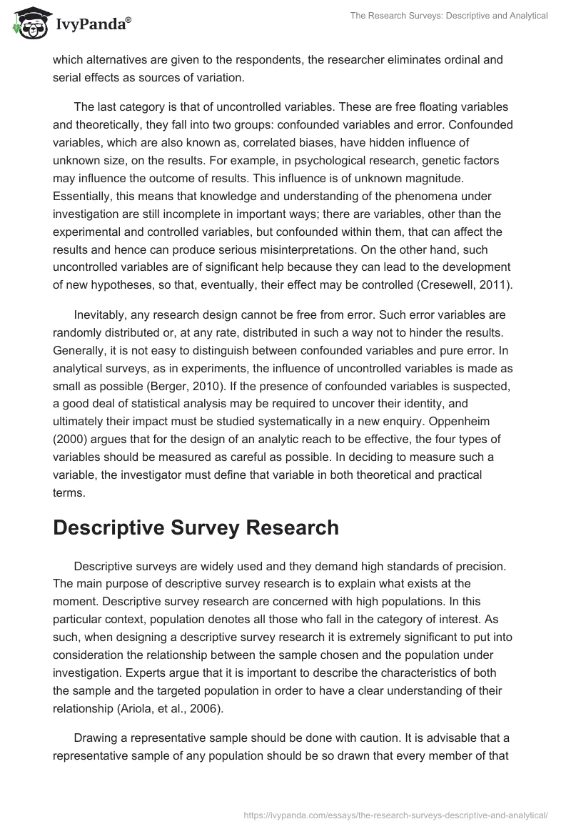 The Research Surveys: Descriptive and Analytical. Page 2