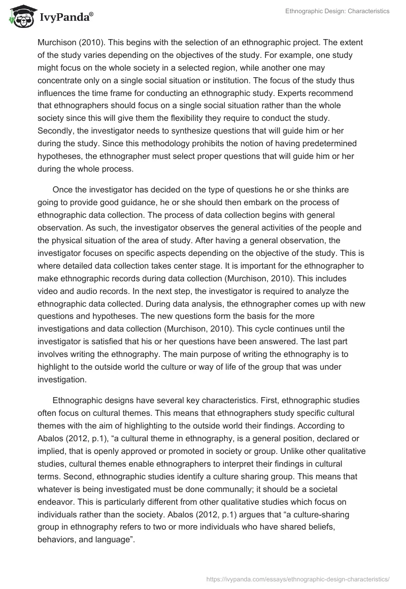 Ethnographic Design: Characteristics. Page 2