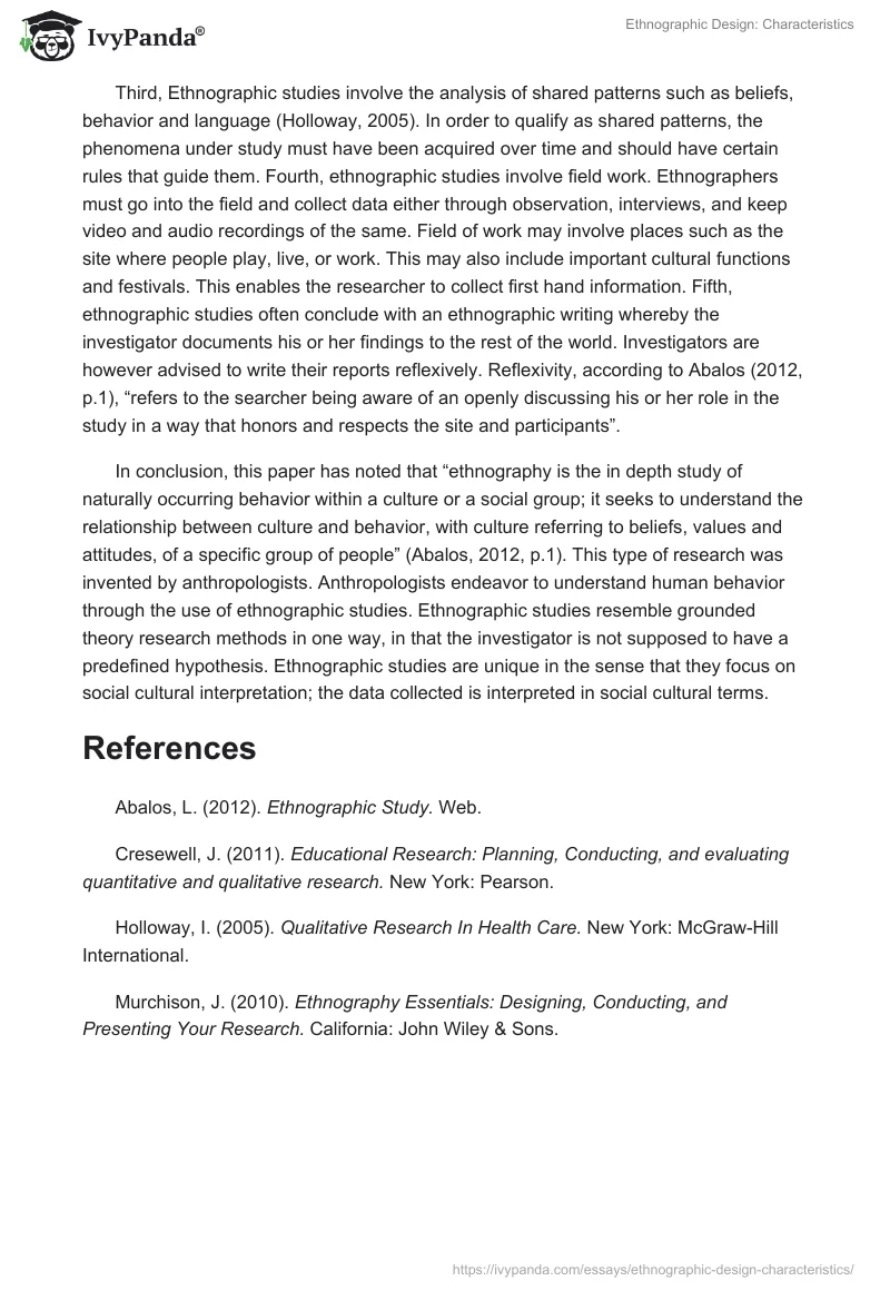 Ethnographic Design: Characteristics. Page 3