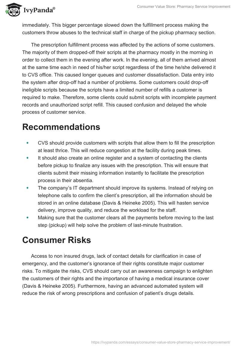 Consumer Value Store: Pharmacy Service Improvement. Page 2