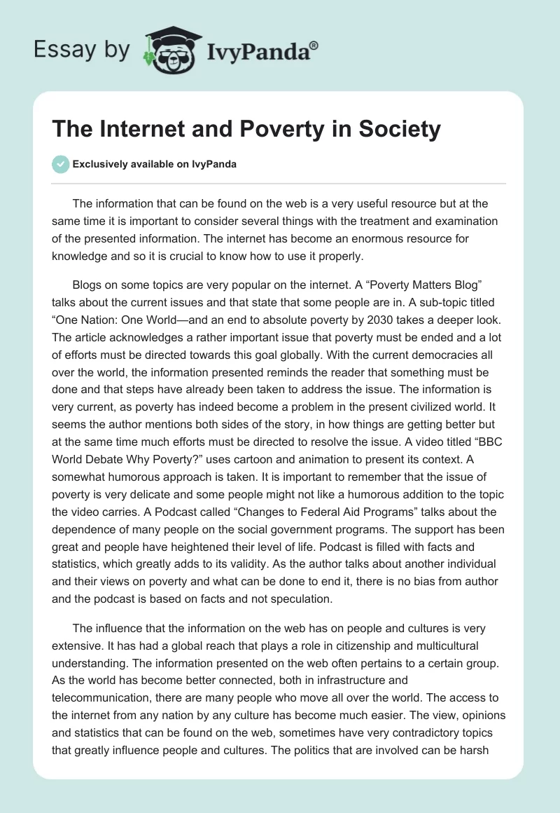 The Internet and Poverty in Society. Page 1