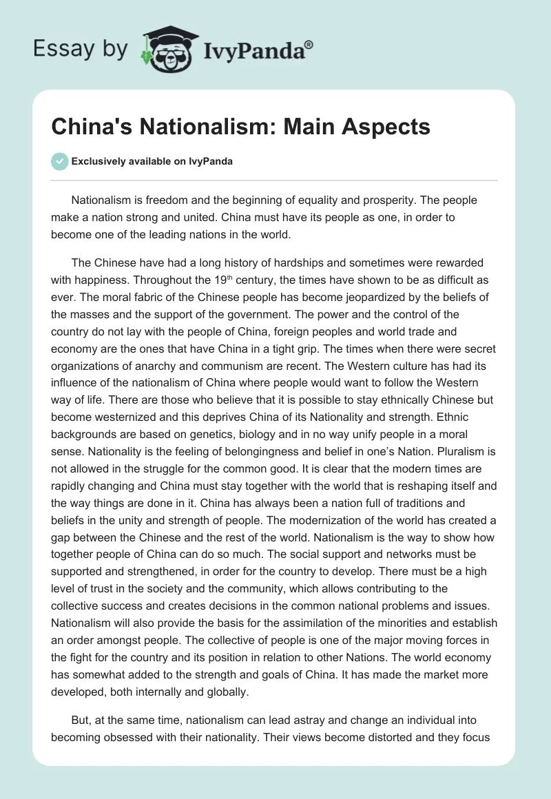 China's Nationalism: Main Aspects. Page 1