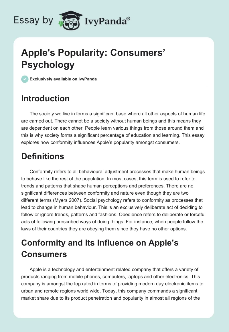 Apple's Popularity: Consumers’ Psychology. Page 1