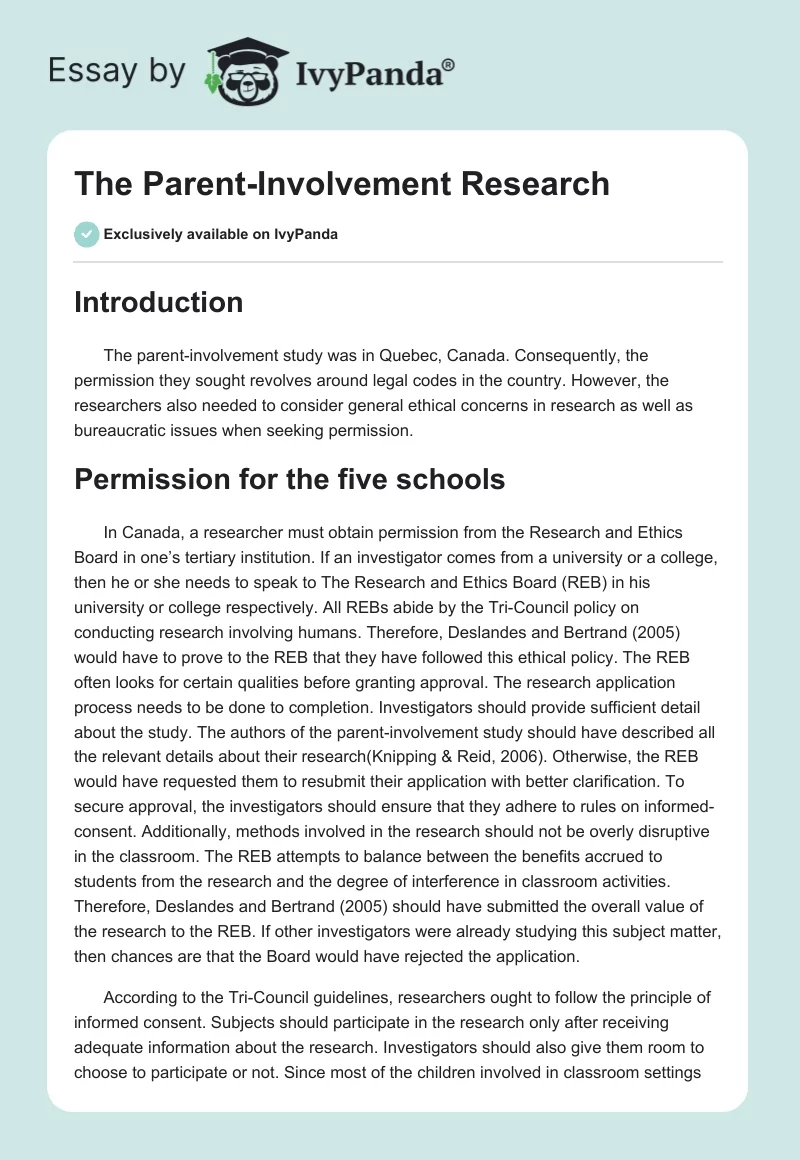 The Parent-Involvement Research. Page 1