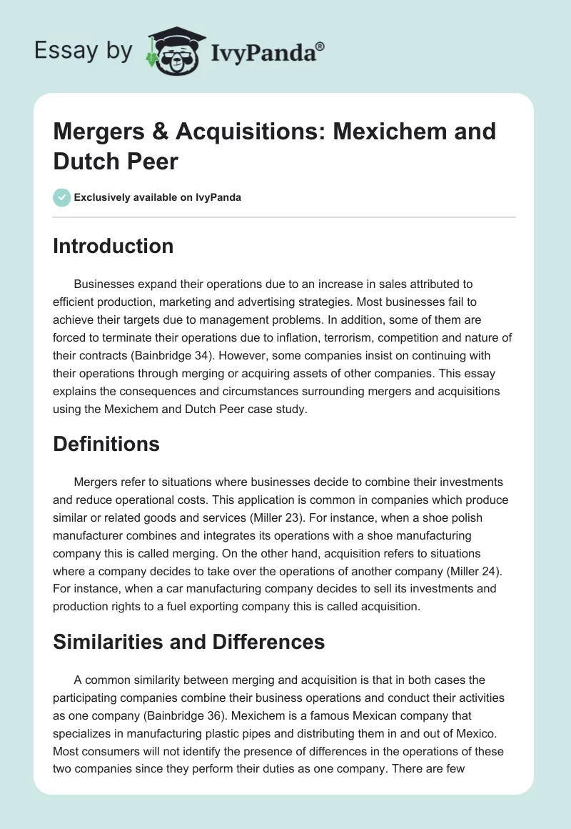 Mergers & Acquisitions: Mexichem and Dutch Peer. Page 1