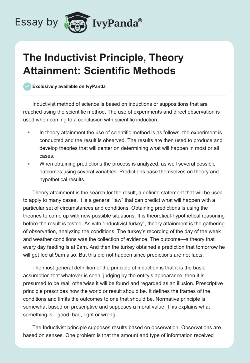 The Inductivist Principle, Theory Attainment: Scientific Methods. Page 1