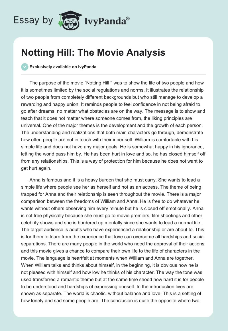 "Notting Hill": The Movie Analysis. Page 1