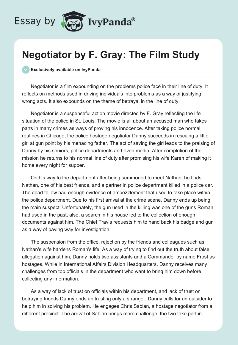 "Negotiator" by F. Gray: The Film Study. Page 1