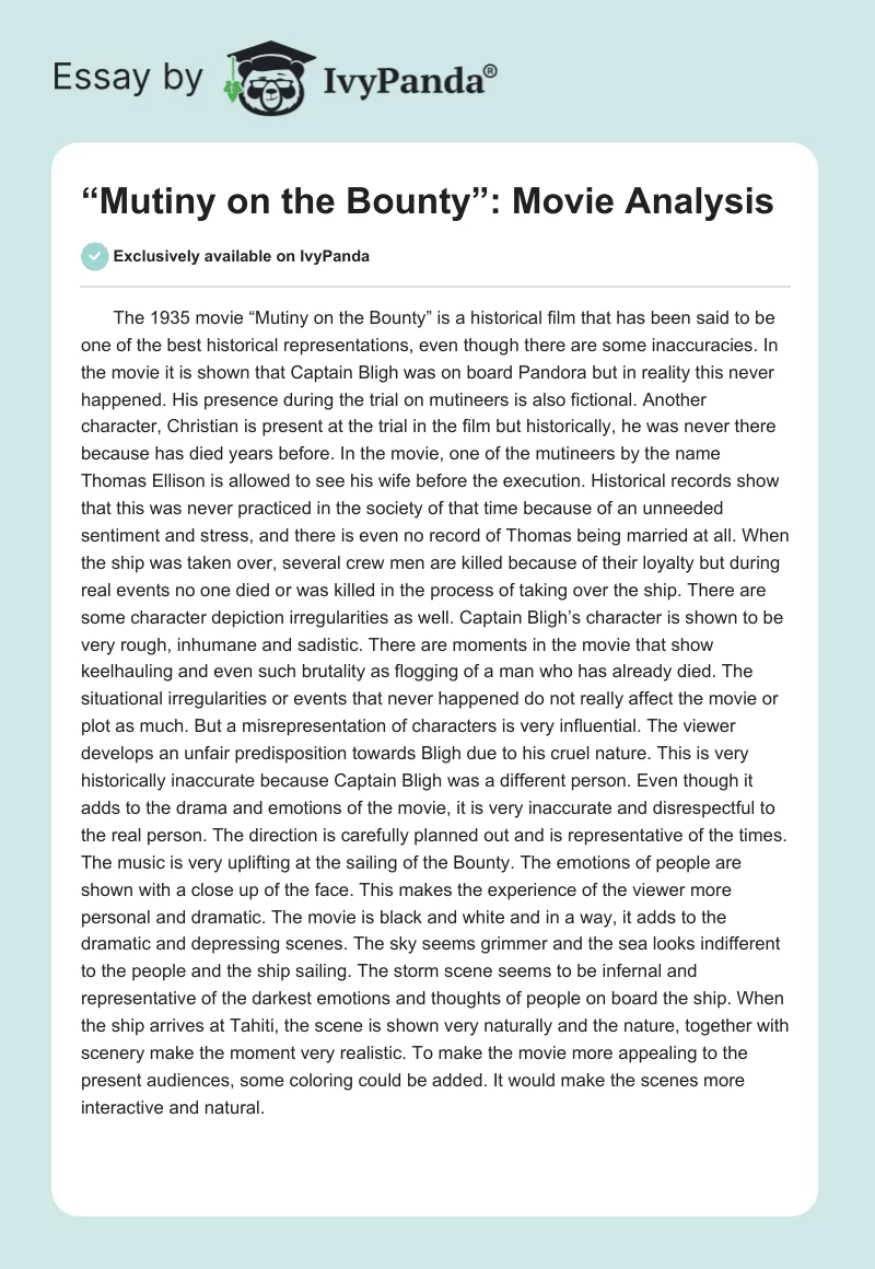 “Mutiny on the Bounty”: Movie Analysis. Page 1