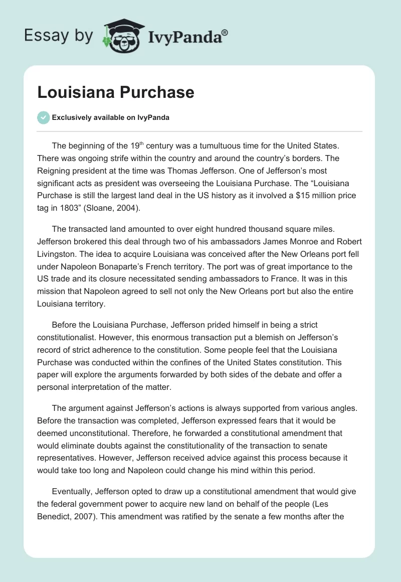 the louisiana purchase essay