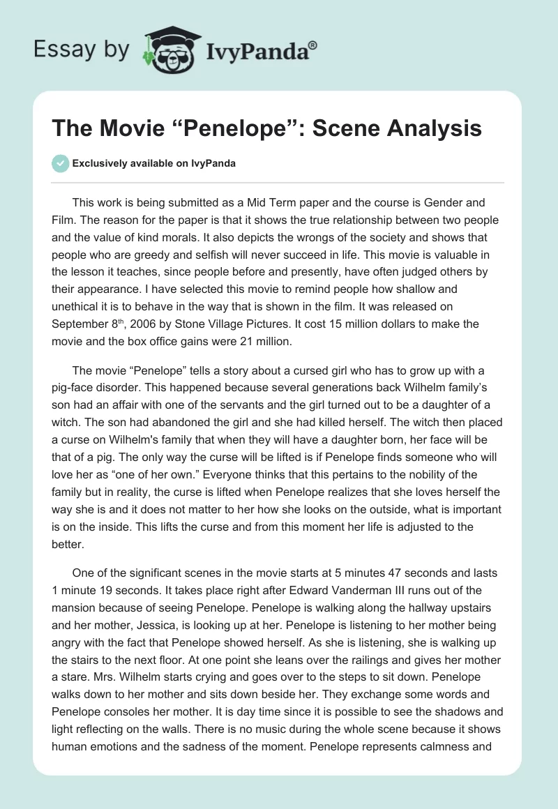 The Movie “Penelope”: Scene Analysis. Page 1