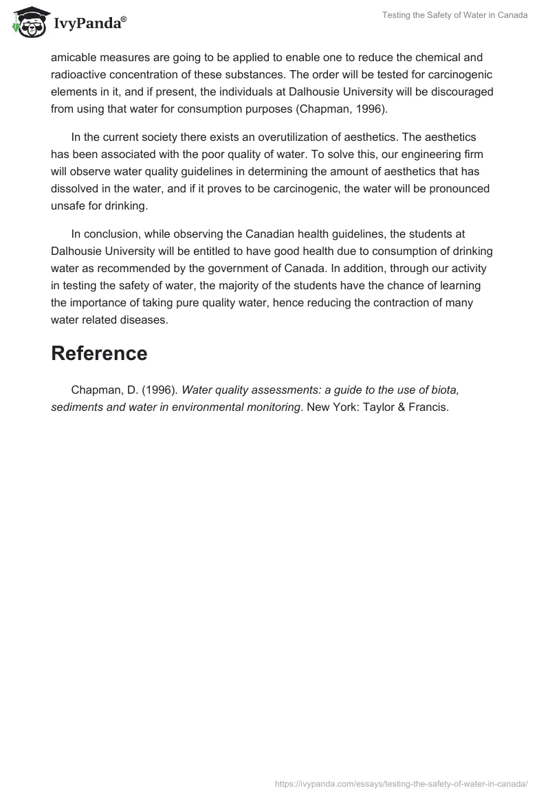 Testing the Safety of Water in Canada. Page 2