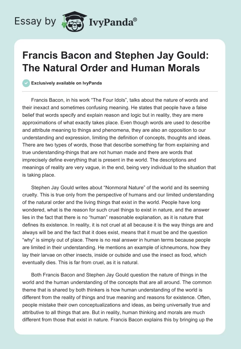 Francis Bacon and Stephen Jay Gould: The Natural Order and Human Morals. Page 1