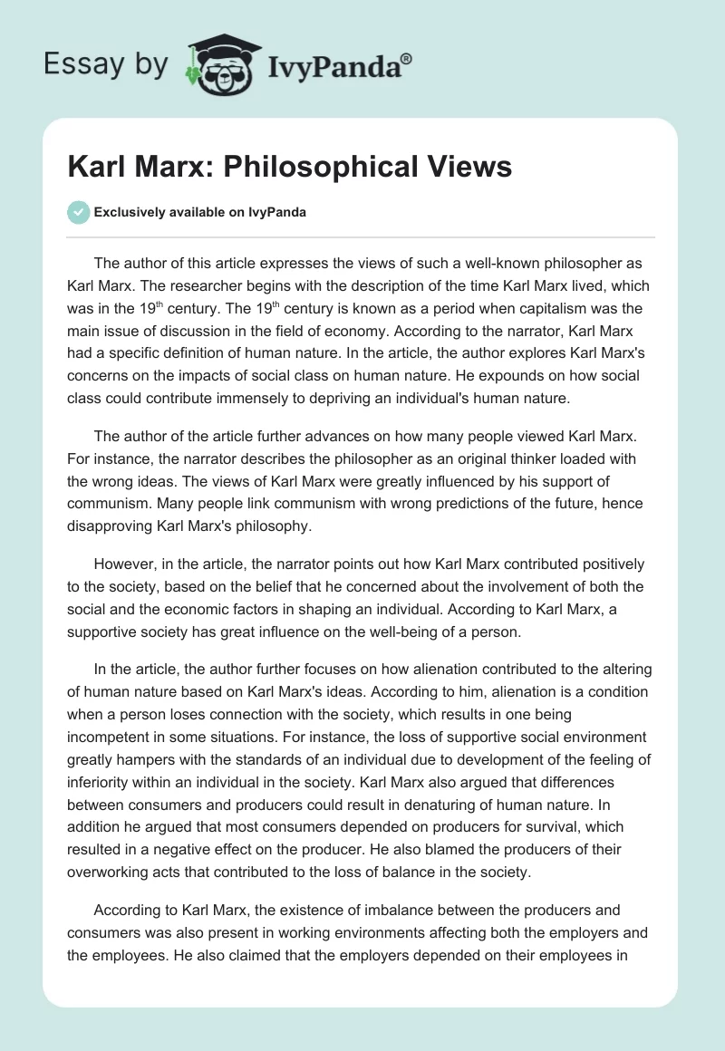 Karl Marx: Philosophical Views. Page 1