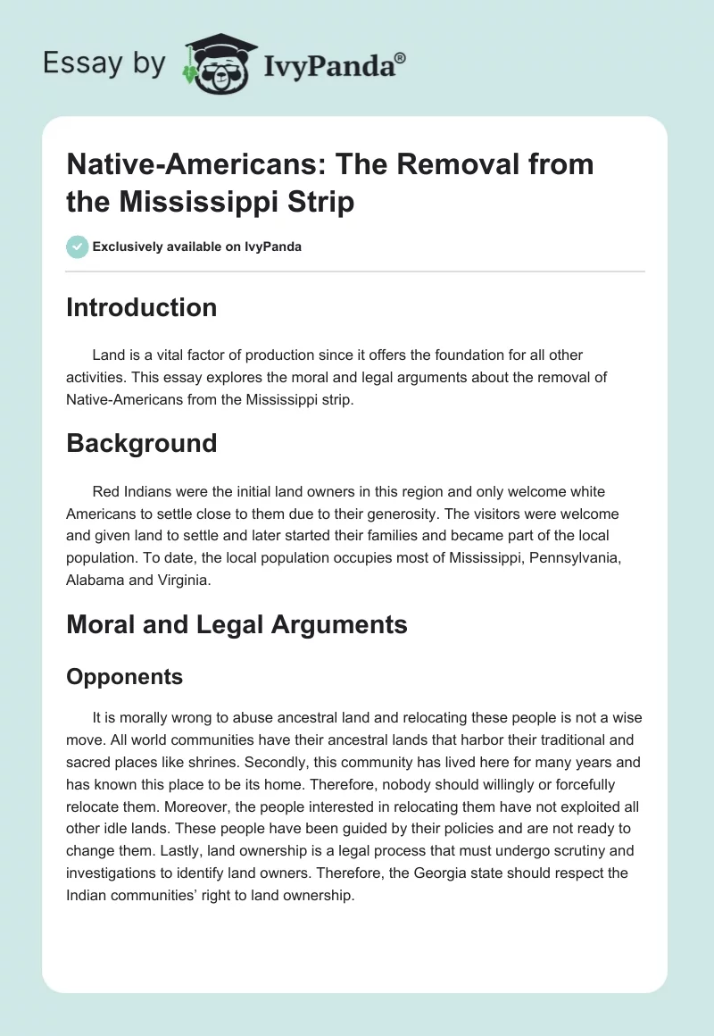 Native-Americans: The Removal from the Mississippi Strip. Page 1