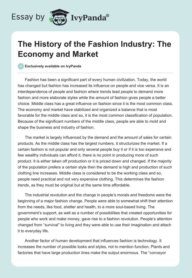 The History of the Fashion Industry: The Economy and Market. Page 1