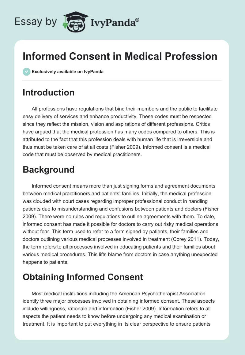 Informed Consent in Medical Profession. Page 1