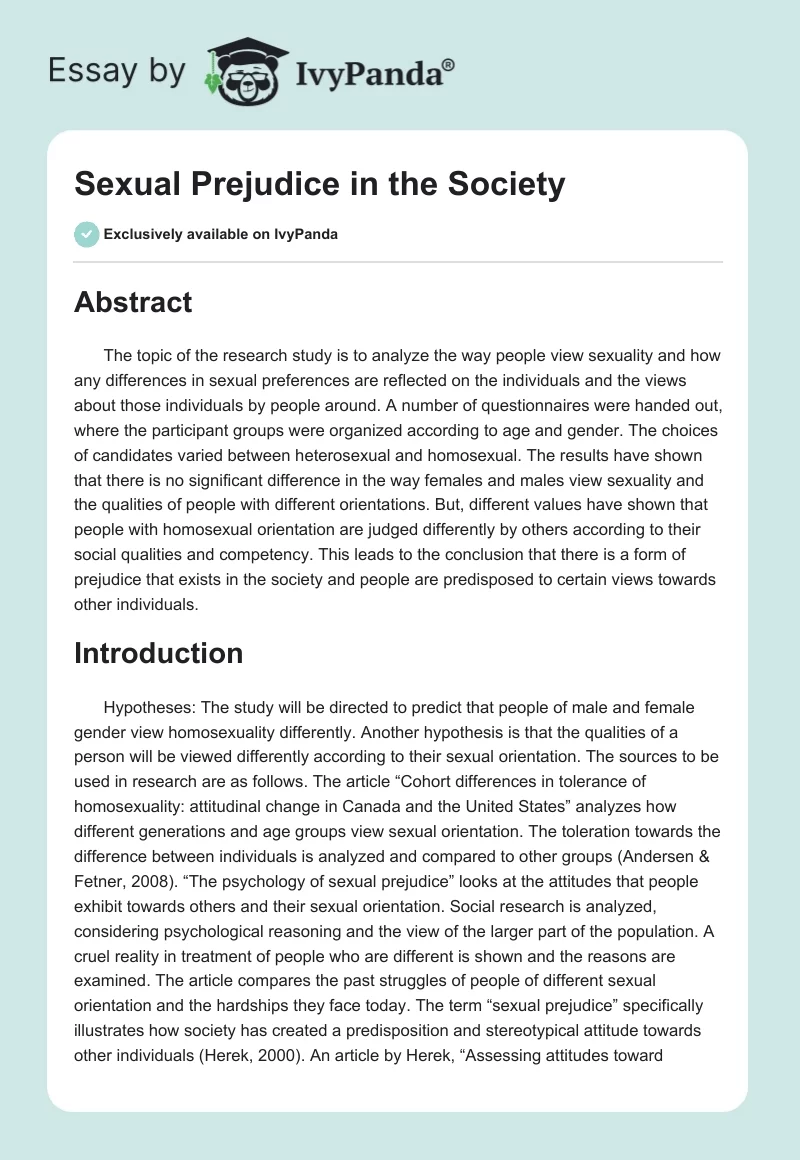 Sexual Prejudice in the Society. Page 1