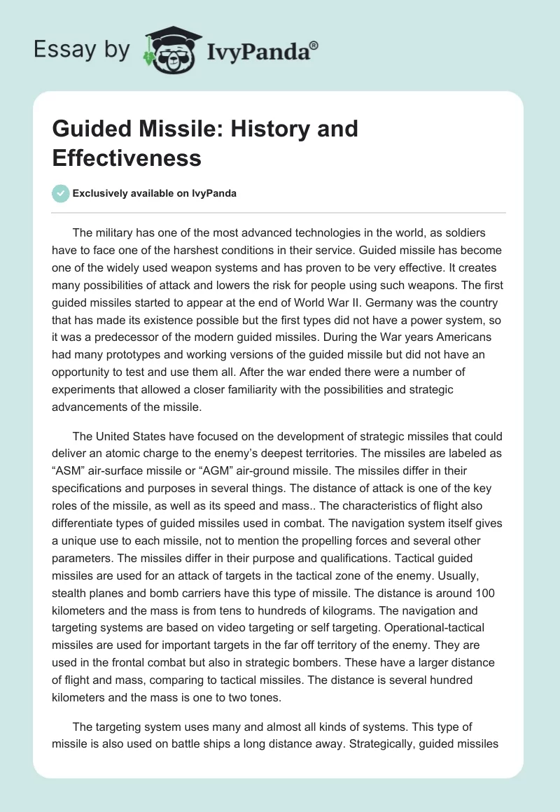 Guided Missile: History and Effectiveness. Page 1
