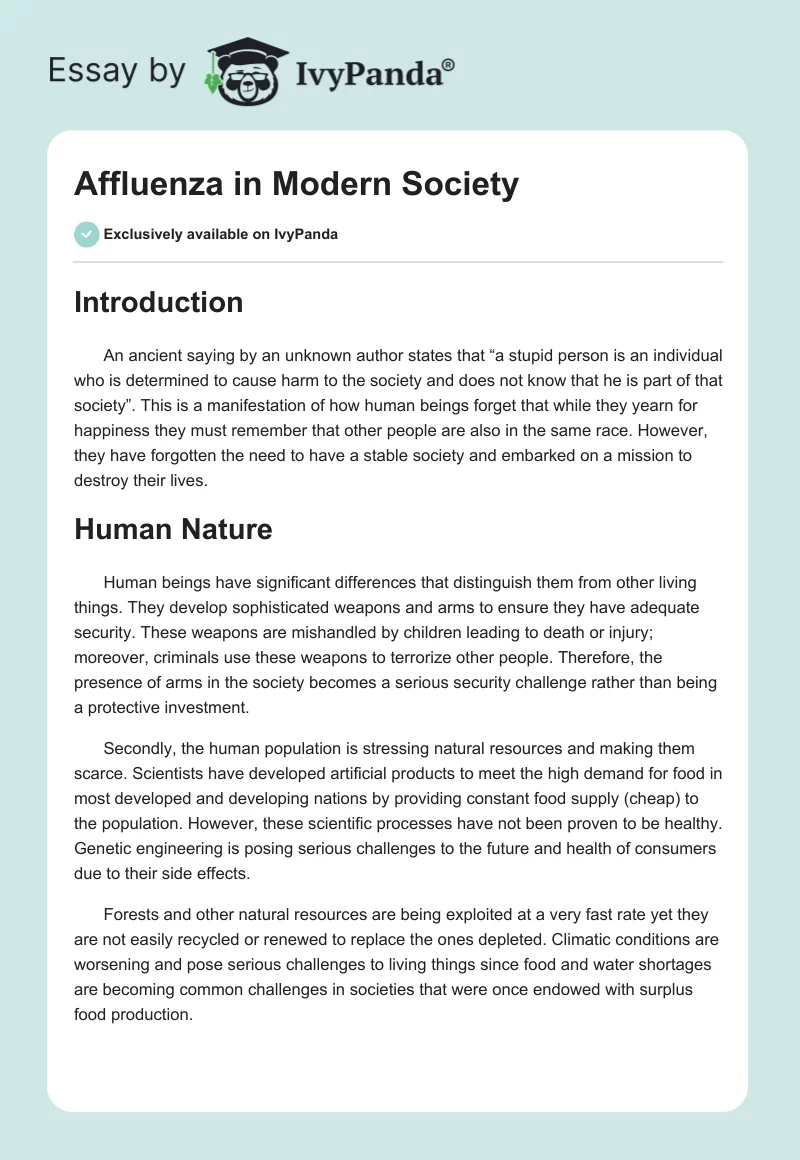 Affluenza in Modern Society. Page 1