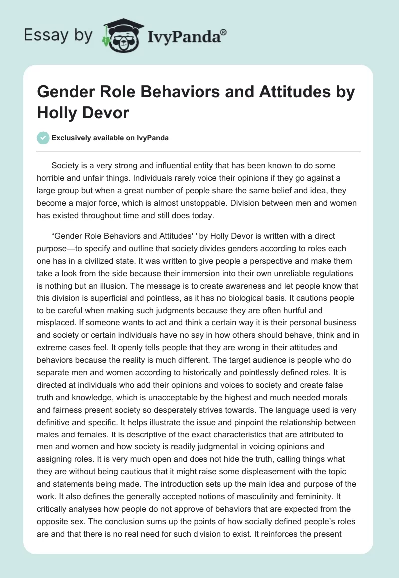 "Gender Role Behaviors and Attitudes" by Holly Devor. Page 1