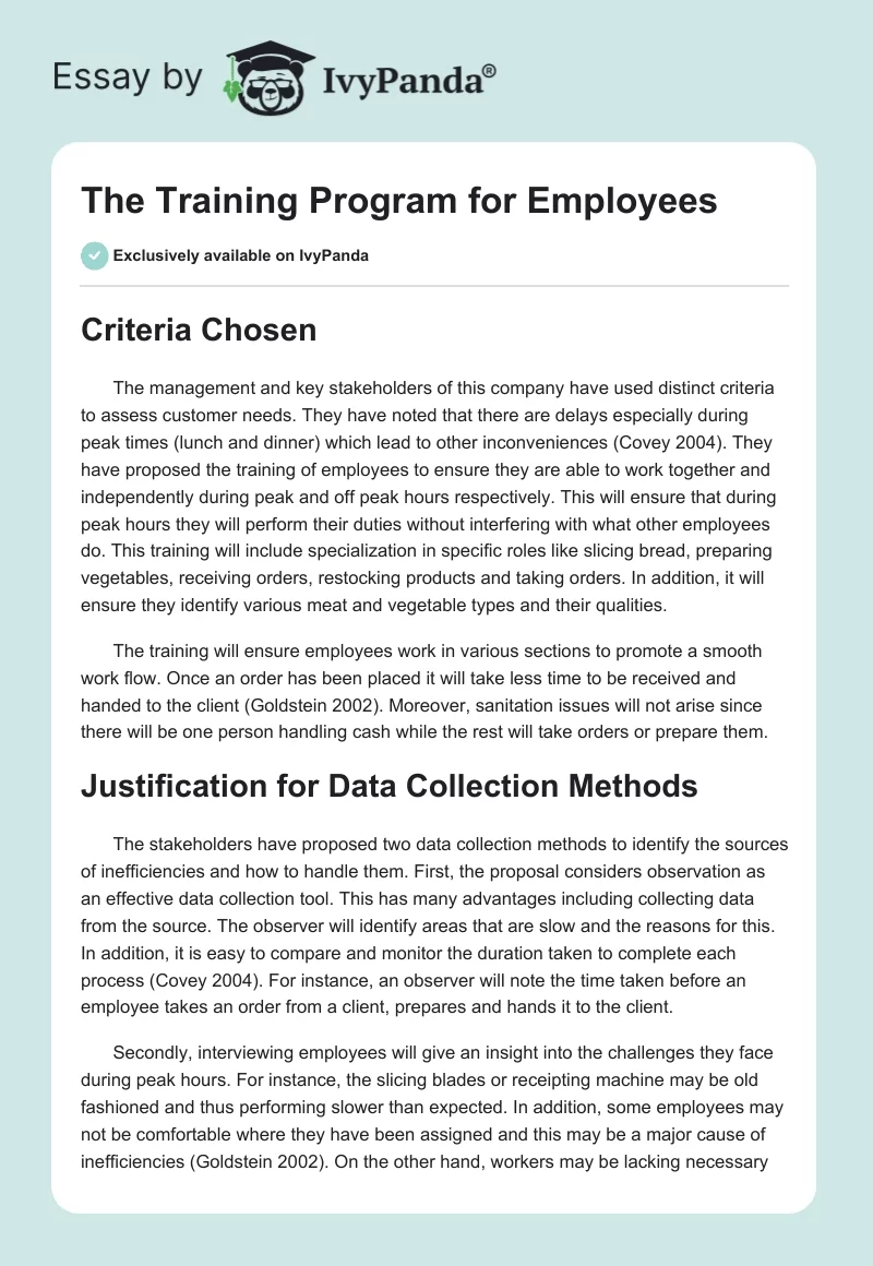 The Training Program for Employees. Page 1