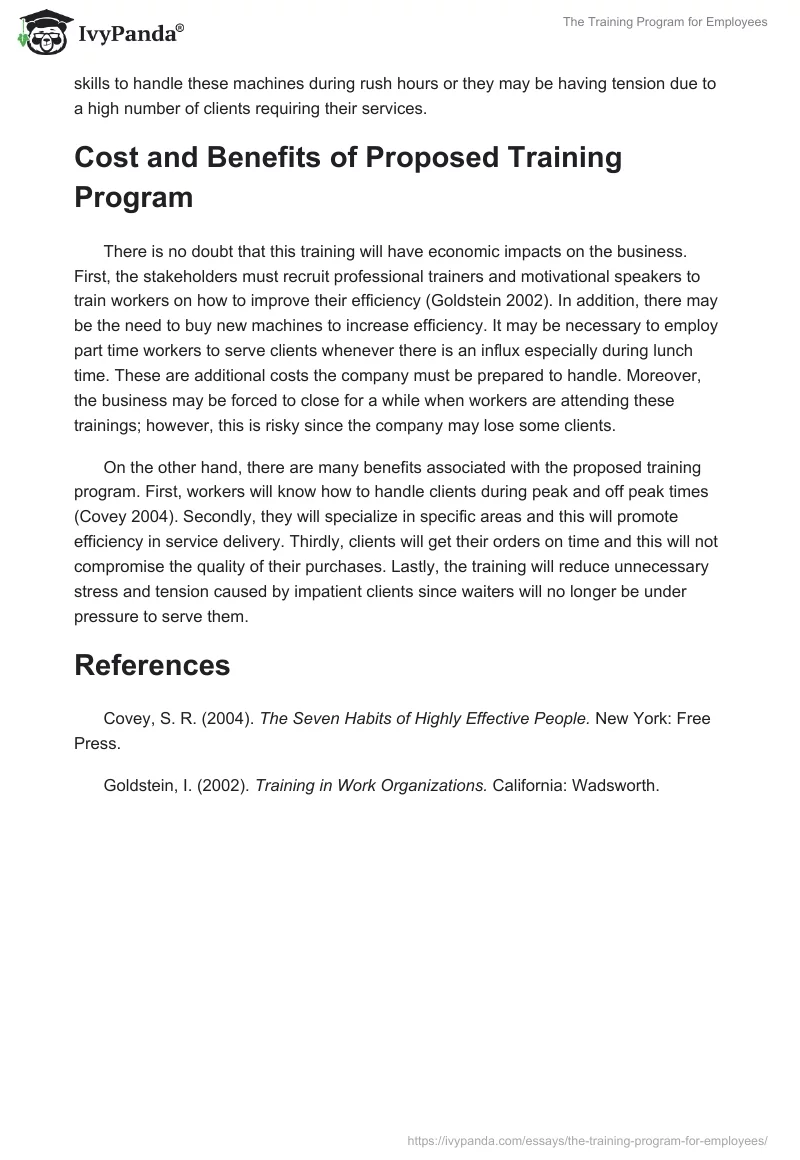 The Training Program for Employees. Page 2