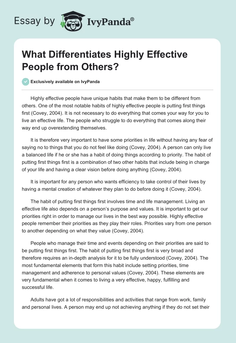 What Differentiates Highly Effective People from Others?. Page 1