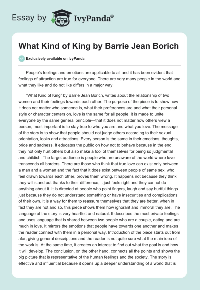 "What Kind of King" by Barrie Jean Borich. Page 1