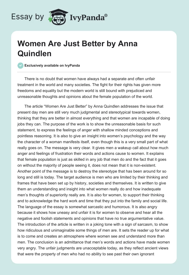 "Women Are Just Better" by Anna Quindlen. Page 1