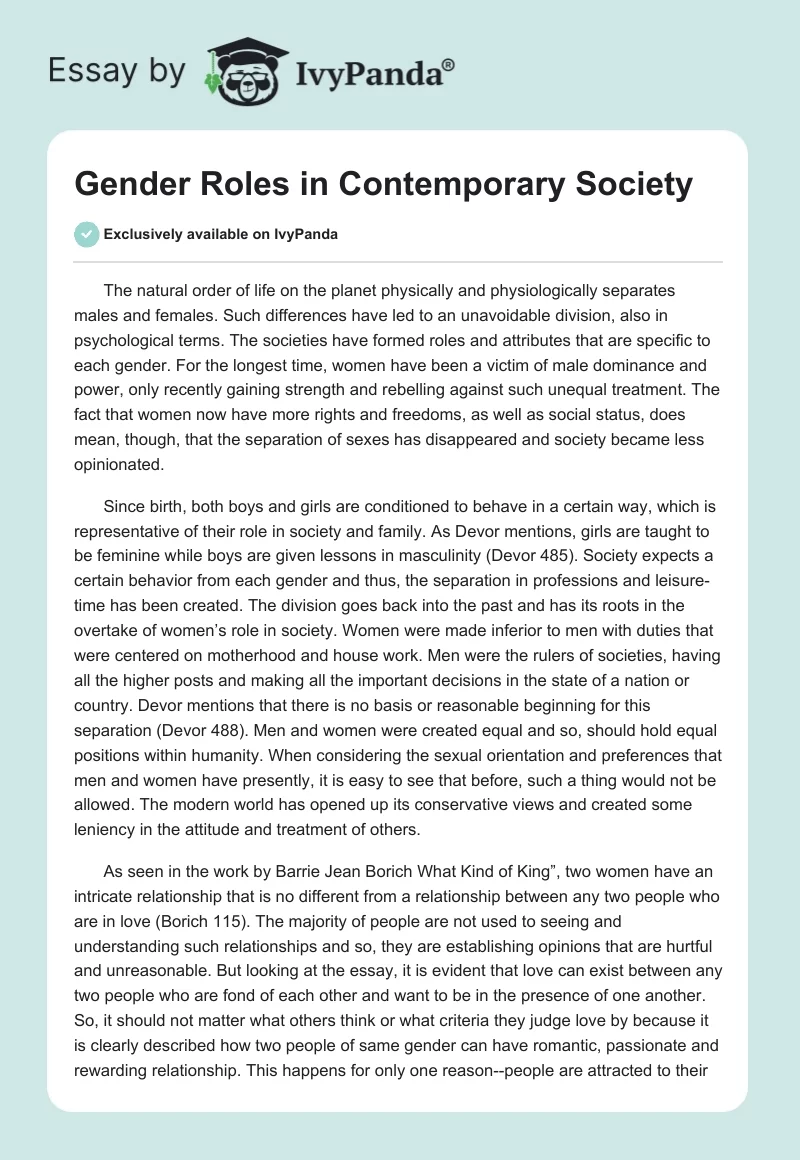 Gender Roles in Contemporary Society. Page 1