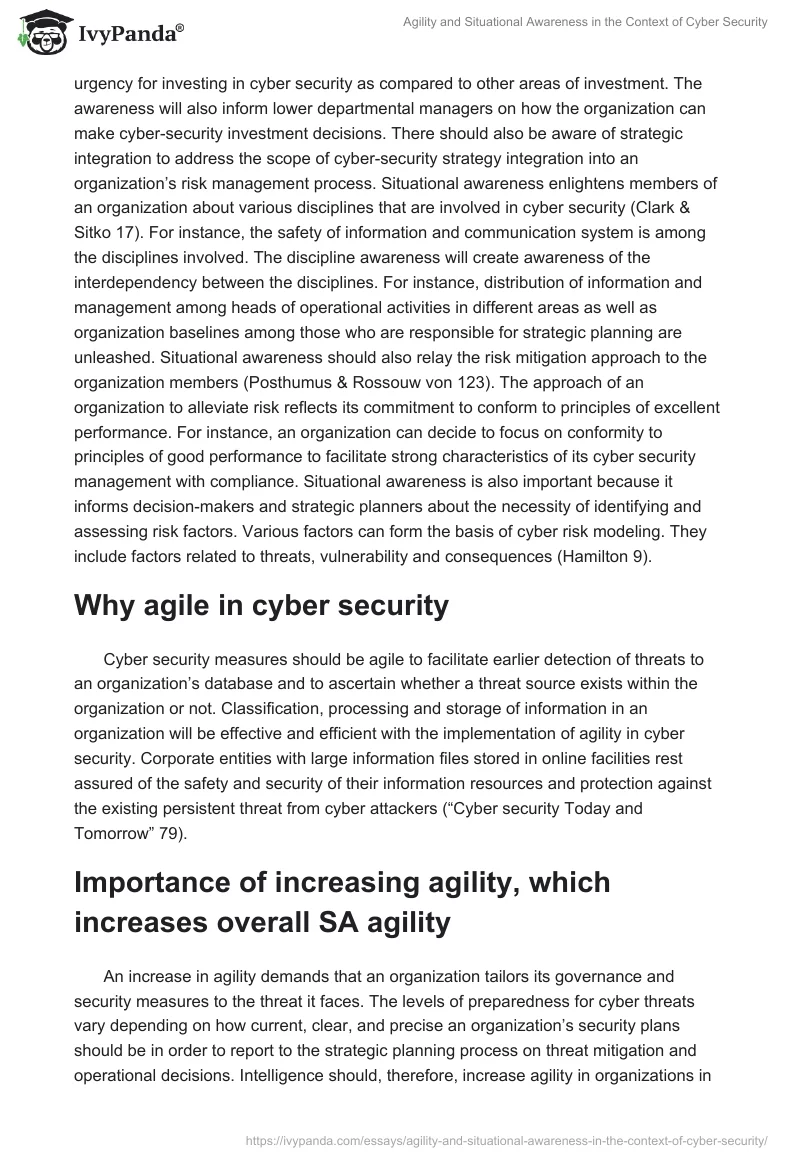 Agility and Situational Awareness in the Context of Cyber Security. Page 3