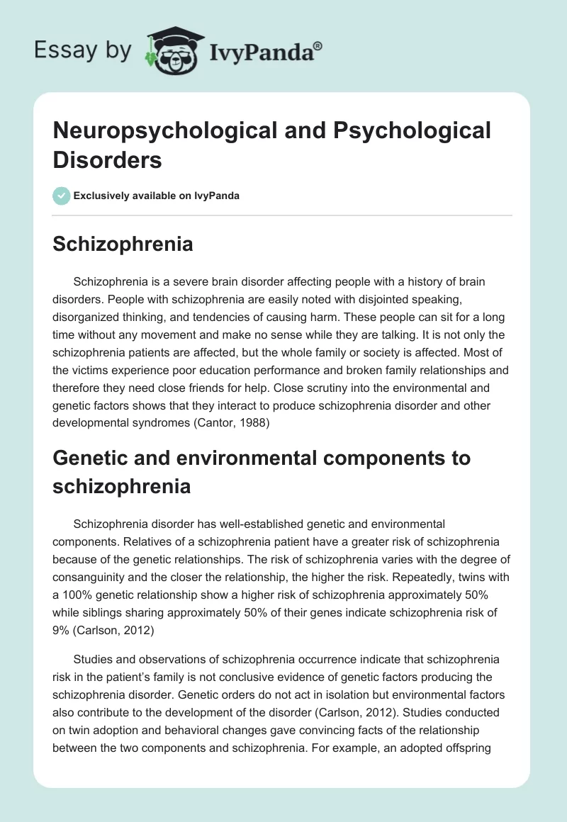 Neuropsychological and Psychological Disorders. Page 1