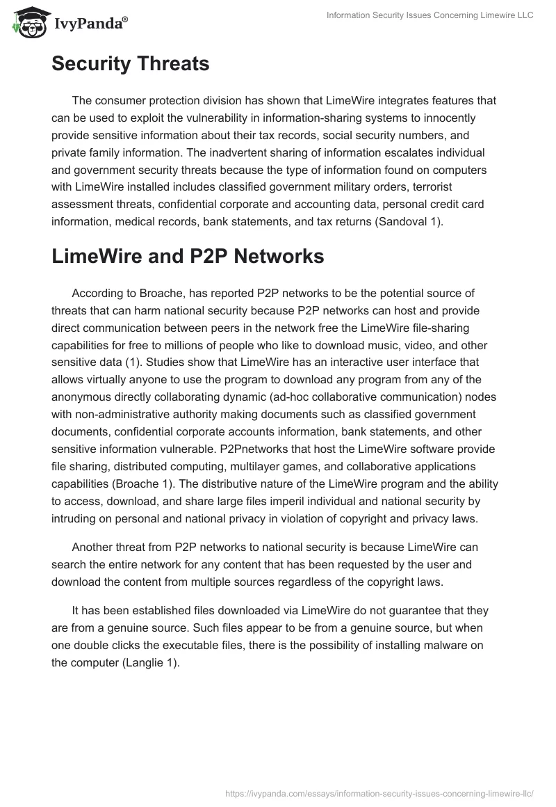 Information Security Issues Concerning Limewire LLC. Page 2