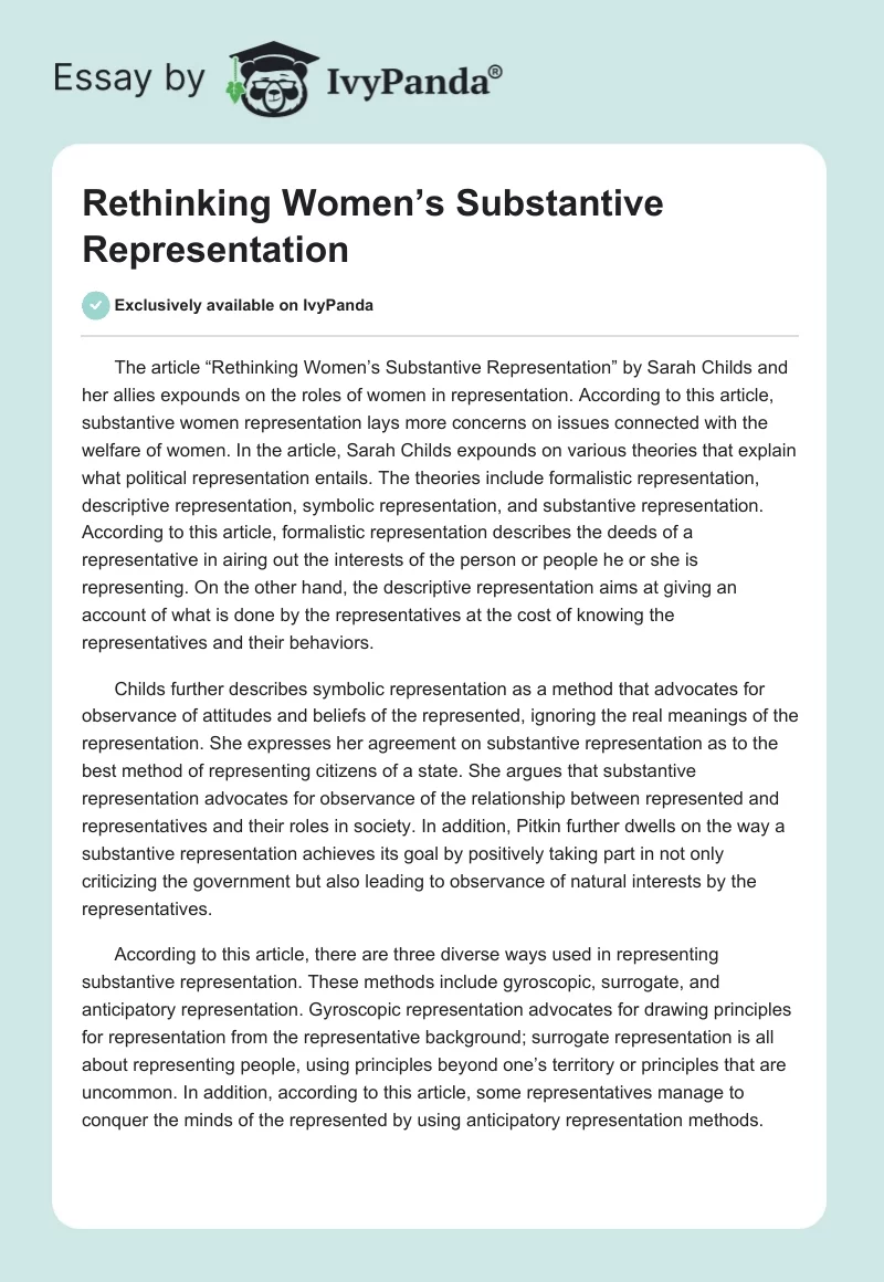 Rethinking Women’s Substantive Representation. Page 1