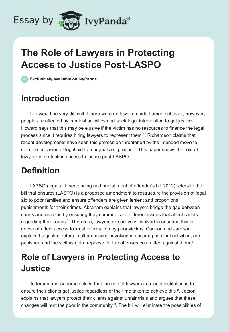 The Role of Lawyers in Protecting Access to Justice Post-LASPO. Page 1