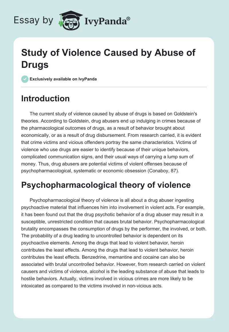 Study of Violence Caused by Abuse of Drugs. Page 1
