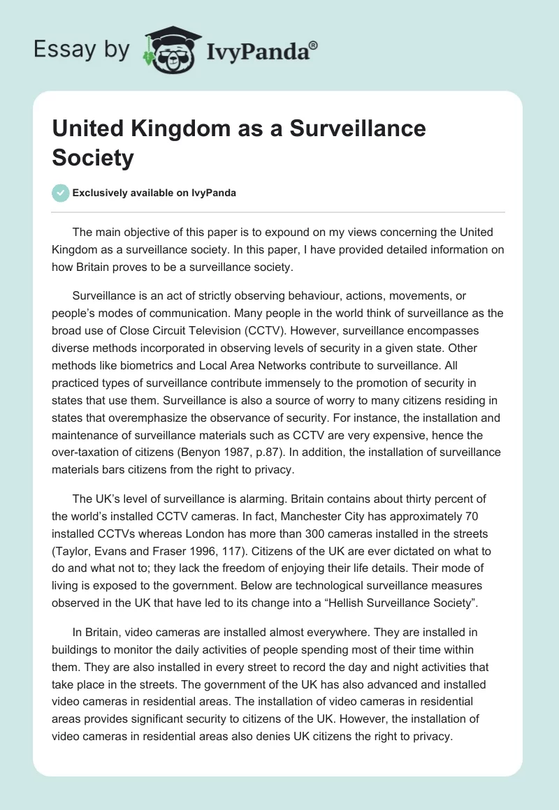 United Kingdom as a Surveillance Society. Page 1