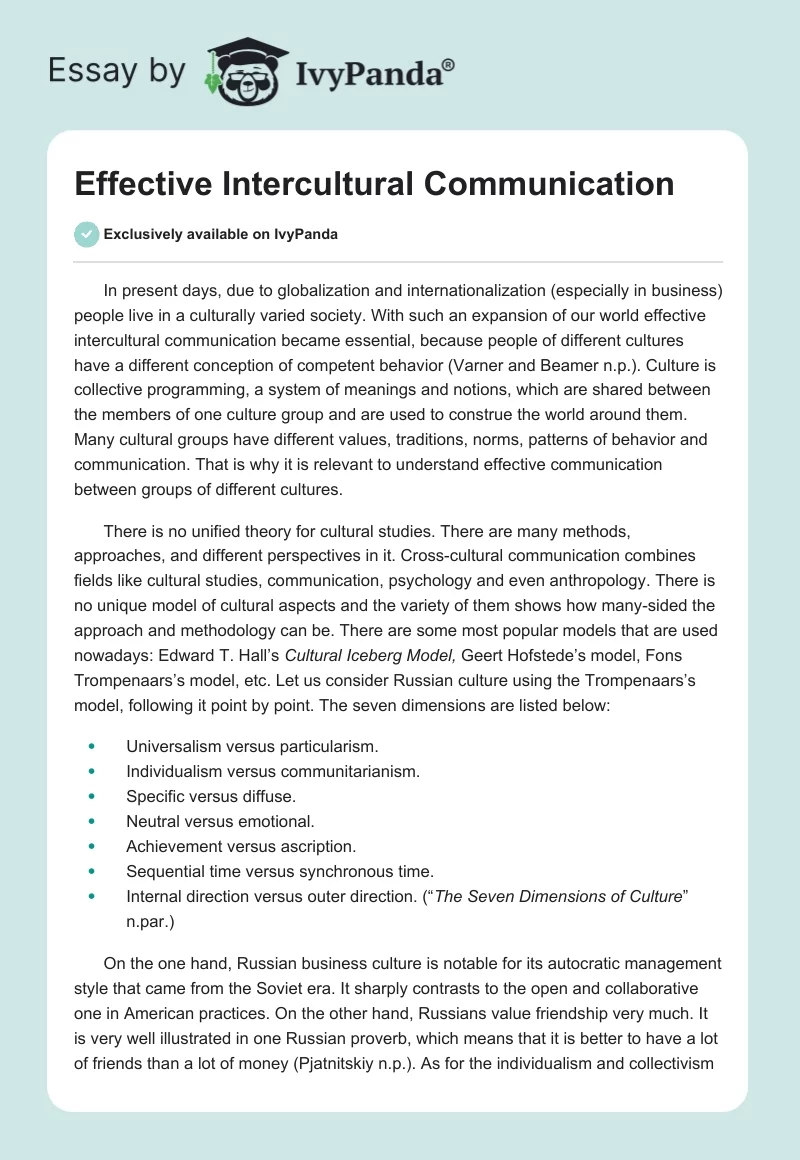 Effective Intercultural Communication. Page 1