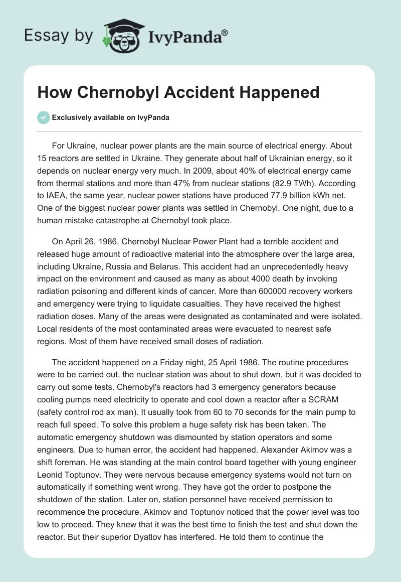 How Chernobyl Accident Happened. Page 1