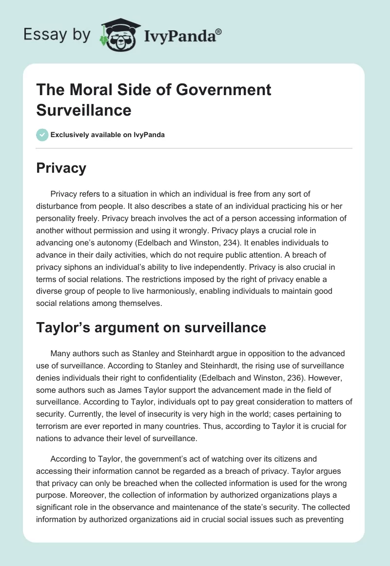 The Moral Side of Government Surveillance. Page 1
