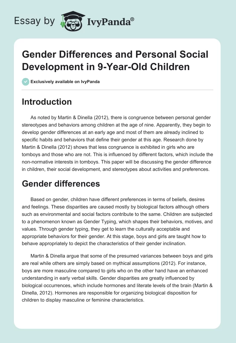 Gender Differences and Personal Social Development in 9-Year-Old Children. Page 1