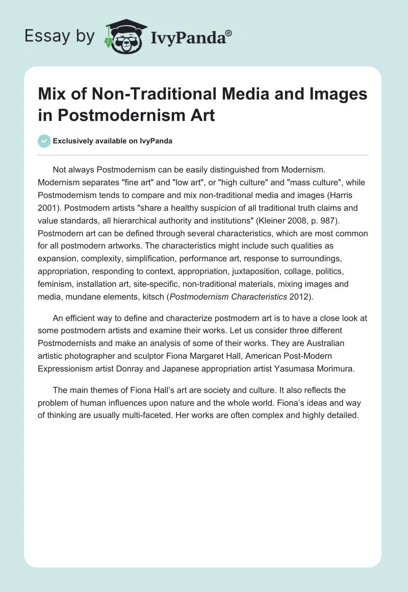 Mix of Non-Traditional Media and Images in Postmodernism Art. Page 1