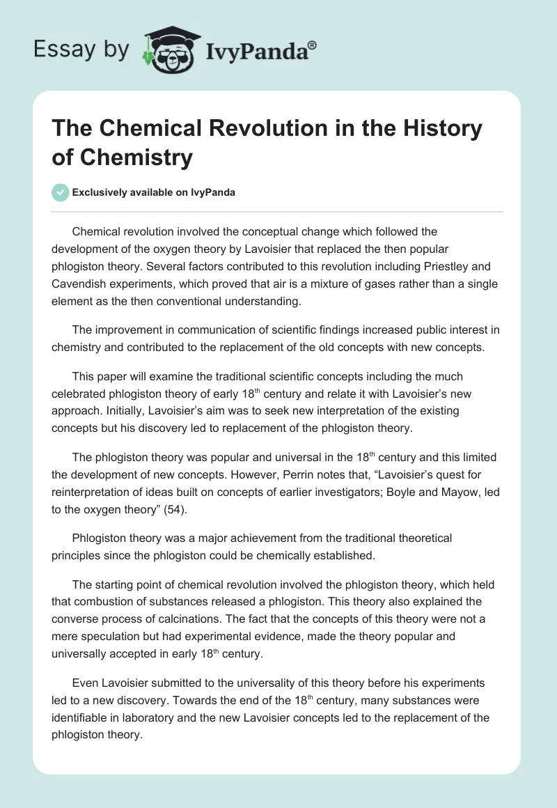 The Chemical Revolution in the History of Chemistry. Page 1