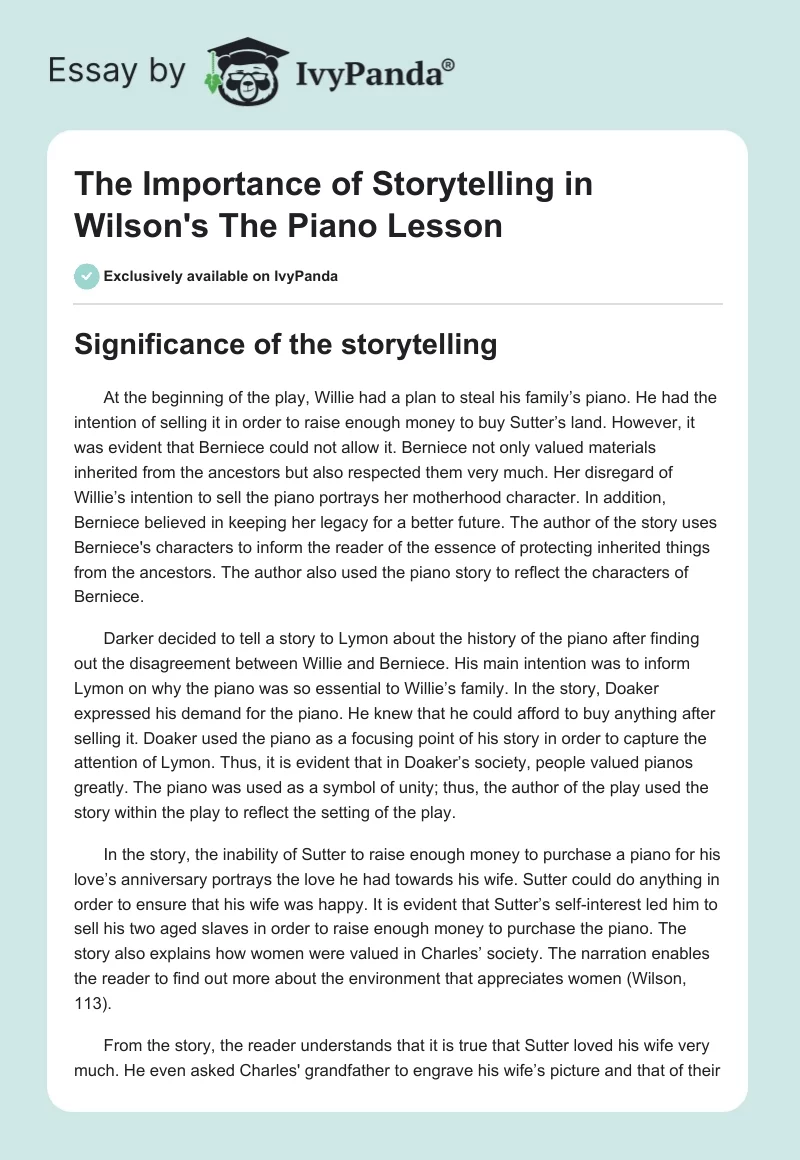 The Importance of Storytelling in Wilson's "The Piano Lesson". Page 1