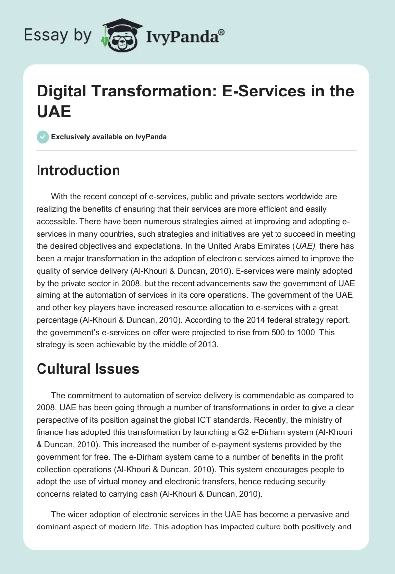 Digital Transformation: E-Services in the UAE. Page 1
