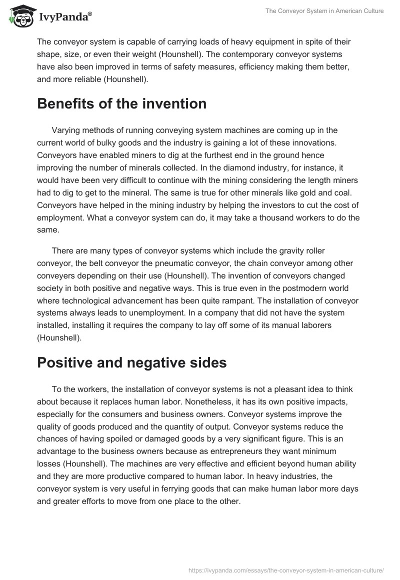 The Conveyor System in American Culture. Page 2
