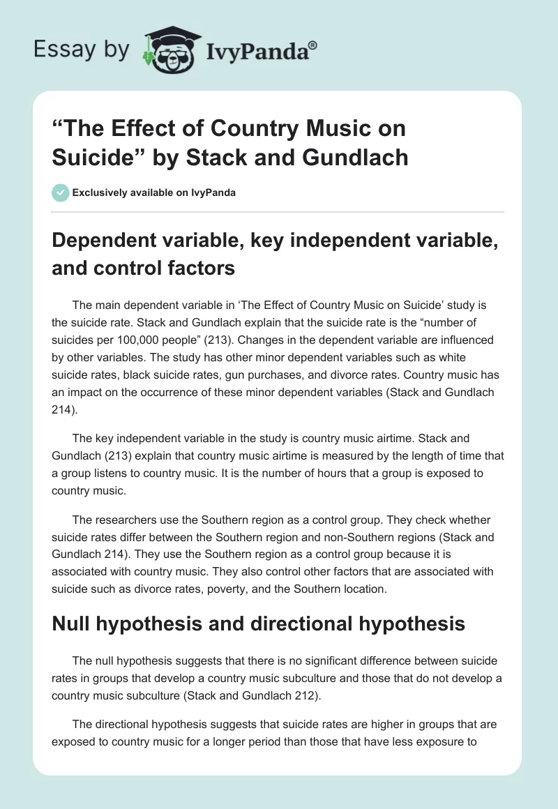 “The Effect of Country Music on Suicide” by Stack and Gundlach. Page 1